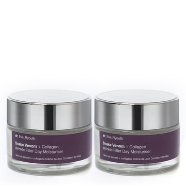 2 x Crema hidratante de día con veneno de serpiente + colágeno para rellenar arrugas, 50 ml