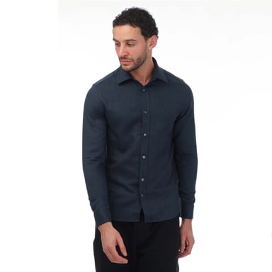 Men's Ted Baker Crotone Long Sleeve Herringbone Shirt in Navy