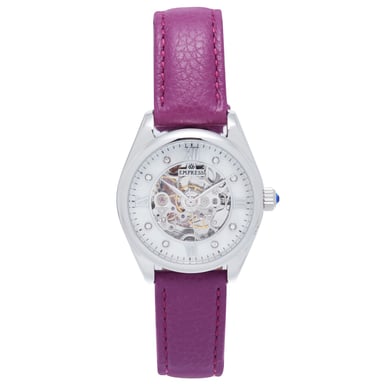 Reloj automático Empress Magnolia MOP con esfera esquelética y correa de cuero