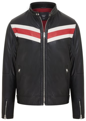 Chaqueta de cuero motera estilo café racer negra para hombre - Aniak
