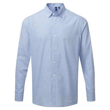 Premier Mens Maxton Check Long Sleeve Shirt (Light Blue/White)