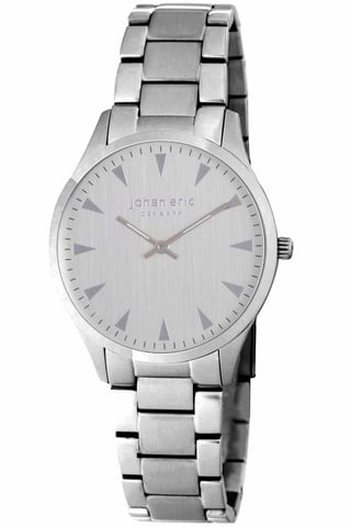 Johan eric: helsingÃ¸r, reloj para hombre con esfera plateada y marcadores de hora triangulares, brazalete de acero inoxidable macizo cepillado y pulido