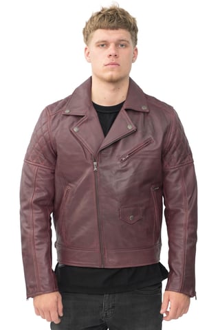 Chaqueta de cuero para motorista con cremallera cruzada para hombre - Gibraltar