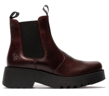 Botas Chelsea de piel con plataforma y cuña en color vino MEDI789 de Fly London para mujer