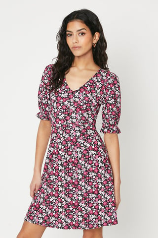 Petite Pink Ditsy Short Sleeve Mini Dress
