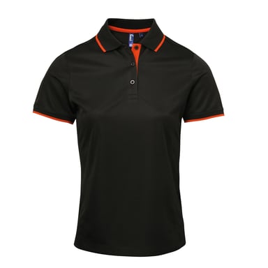 Premier Womens/Ladies Contrast Coolchecker Polo Shirt (Black/Orange)