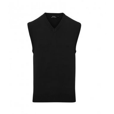 Premier Mens Sleeveless Cotton Acrylic V Neck Sweater (Black)