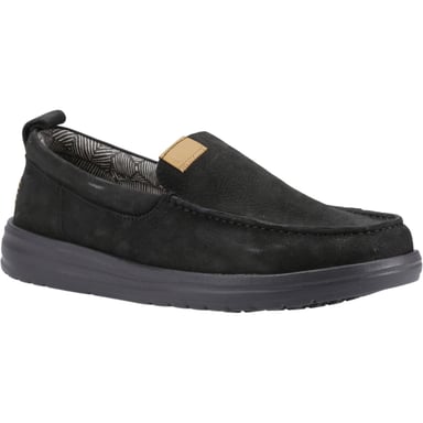 HEYDUDE Wally Grip Moc Leather Men's Black Boat Shoes