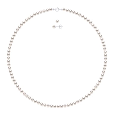 Set - Necklace Row of Real Cultured Pearls Akoya Japanese Certified Round 5-6 mm
