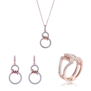 Orphelia 'Aavia' Women's 925 Sterling Silver Set: Necklace + Earrings + Ring - Rose SET-7422