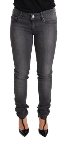 Acht Pantalones de Mezclilla Ajustados de Cintura Baja para Mujer en Color Gris Lavado de Algodón