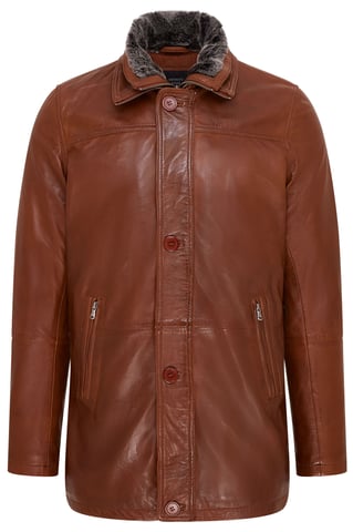 Gabardina de cuero cálida de largo medio en color tostado para hombre - Varkaus