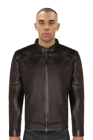 Chaqueta de motociclista acolchada de cuero negro para hombre - París