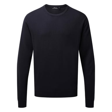 Premier Mens Knitted Cotton Crew Neck Sweatshirt (Navy)