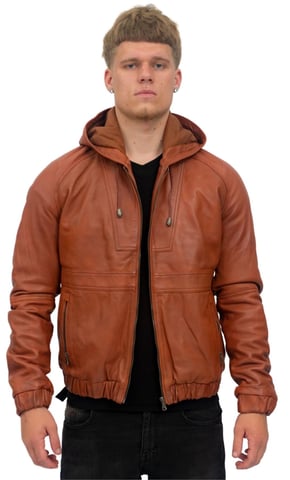 Chaqueta bomber informal de cuero con capucha para hombre - Odesa