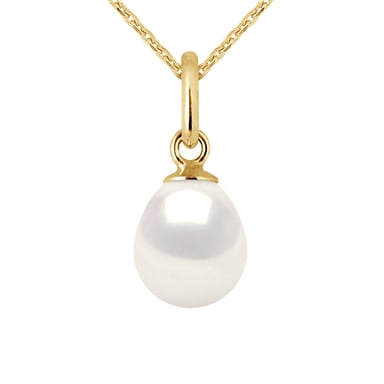 Perla de agua dulce colgante 7-8 mm Pear de oro blanco de 18k entregado con cadena