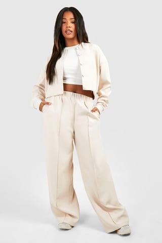 Plus Tailored Seam Front Slouchy Wide Leg Trousers