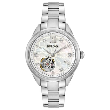 Bulova Automatic Ladies Women's Silver Watch 96P181