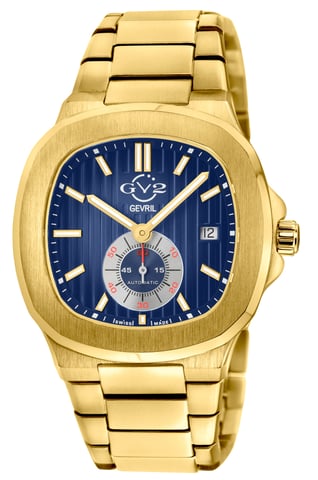Potente reloj automático suizo GV2 para hombre, caja de acero inoxidable 316L, esfera plateada/azul, pulsera de acero inoxidable 316L.