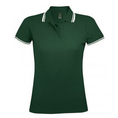 SOLS Womens/Ladies Pasadena Tipped Short Sleeve Pique Polo Shirt (Forest/White)