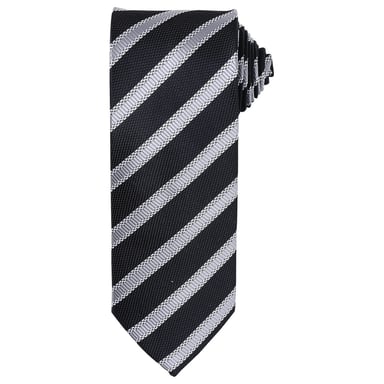 Premier Mens Stripe Waffle Tie (Black/Dark Grey)