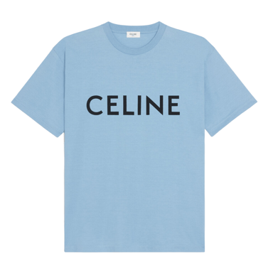 Camiseta Celine Loose De Algodón Con Logo Estampado Azul Claro