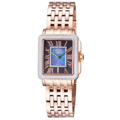 GV2 Reloj de acero inoxidable dorado con madreperla, diamantes y movimiento de cuarzo suizo para mujer, modelo Padova 12306B.
