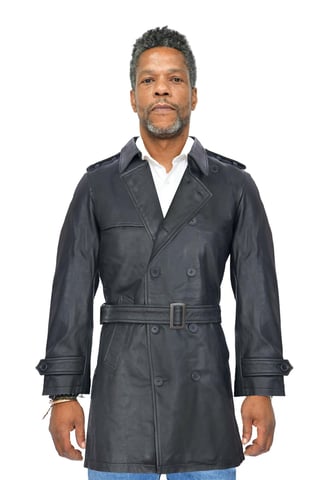 Gabardina de cuero negra para hombre - Memphis