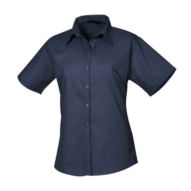 Premier Womens/Ladies Poplin Short-Sleeved Blouse (Navy)