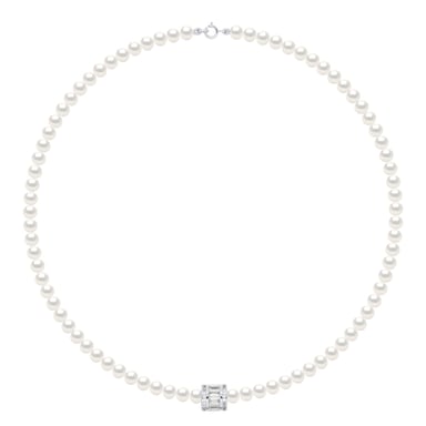 Necklace Row of Real Cultured Freshwater Pearls Semi Round 5-6 mm