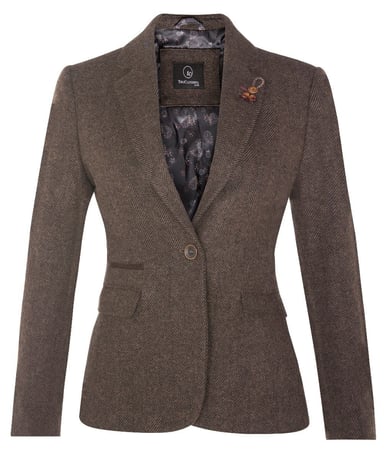 Blazer marrón de espiga de tweed para mujer de los años 20