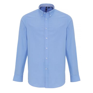 Premier Mens Cotton Rich Oxford Stripe Shirt (Light Blue)