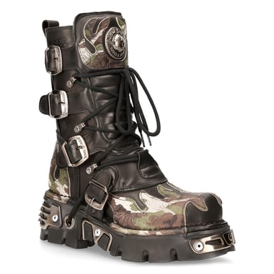 Botas de motociclista de piel con camuflaje y detalles en llamas de New Rock M-591-S15