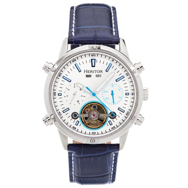 Reloj automático Heritor Wilhelm semiesqueleto con correa de cuero y día/fecha