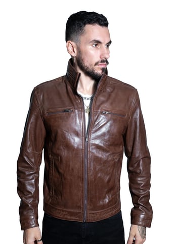 Chaqueta clásica de cuero para motorista de hombre - Caracas