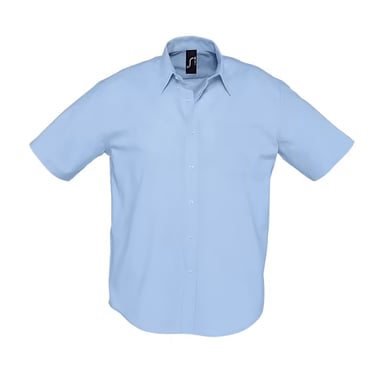 SOLS Mens Brisbane Oxford Short-Sleeved Shirt (Sky Blue)