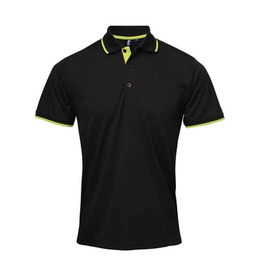 Premier Mens Coolchecker Contrast Pique Polo Shirt (Black/Lime Green)