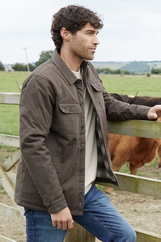 Chocolate 'Grande' Check Lined Cotton Shacket