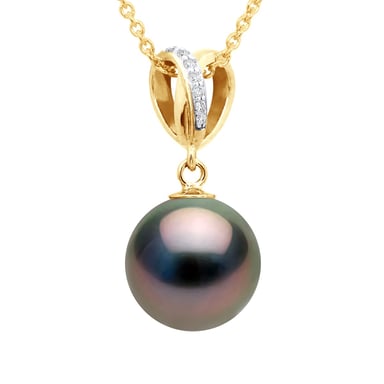 Pendant Double Knot Yellow Gold - Real Cultured Tahiti Pearl Round 10-11 mm