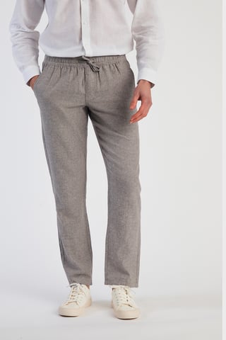 Grey Linen Blend Straight Leg Trousers