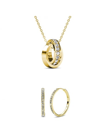 Conjuntos de aros circulares elegantes - Oro y cristal