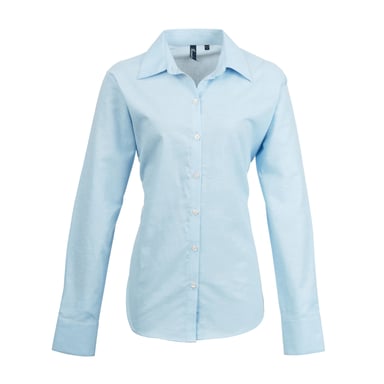 Premier Womens/Ladies Signature Oxford Long Sleeve Work Shirt (Light Blue)