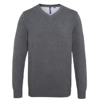 Asquith & Fox Mens Cotton Rich V-Neck Sweater (Charcoal)
