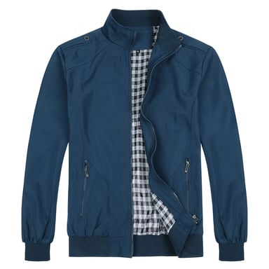 Men's Bomber Jacket with Stand-Up Collar, Transitional Jacket for Autumn, Casual Sports Jacket Blue