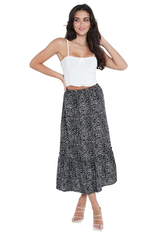 Falda Midi con Volantes y Estampado Animal