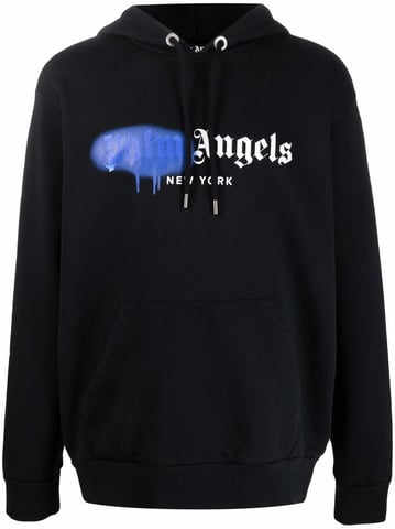 Sudadera negra con logo spray azul de Palm Angels New York