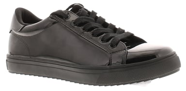 Platino Womens School Shoes Trainers Drawn Lace Up black patent