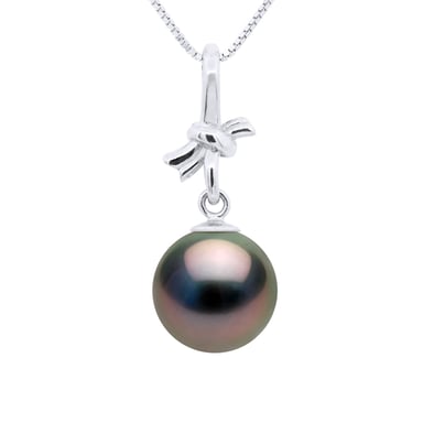 Pendant KNOT - White Gold - Real Cultured Tahiti Pearl Round 9-10 mm