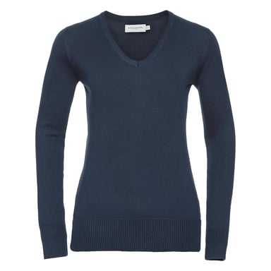 Russell Collection Ladies/Womens V-Neck Knitted Pullover Sweatshirt (French Navy)