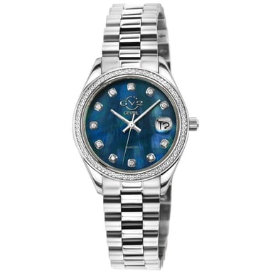 Reloj para mujer GV2 Turin Diamond, esfera azul MOP, correa de acero inoxidable.